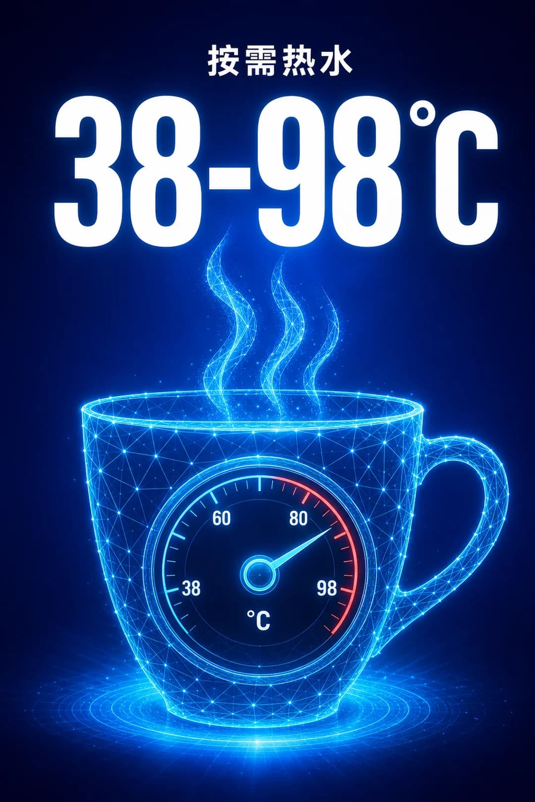 38 至 98°C 全段热水即时供应。