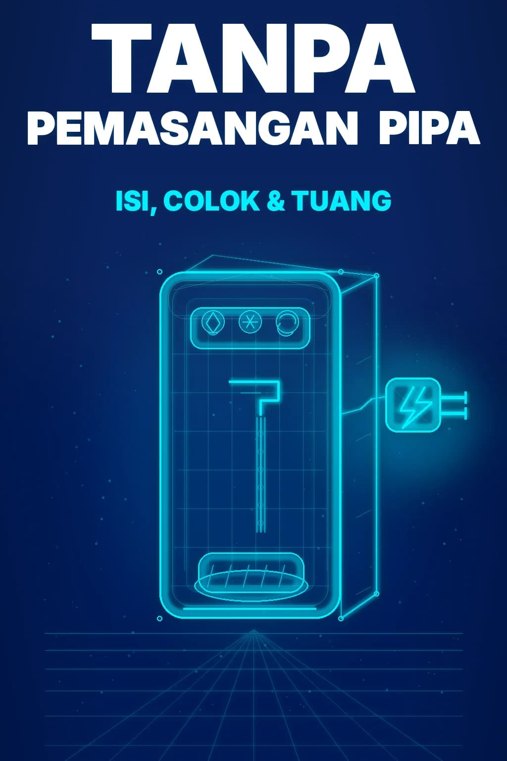 Tanpa instalasi pipa — cukup isi, colok, dan tuang.