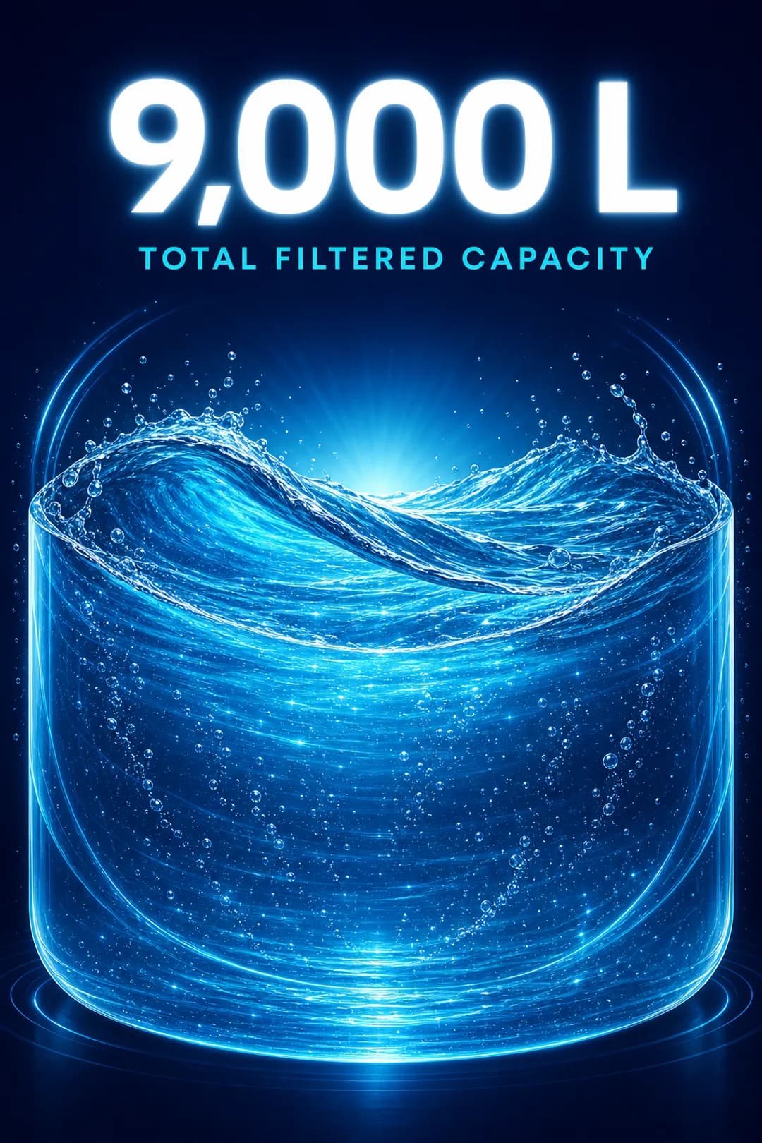9,000 litres total filtered capacity.
