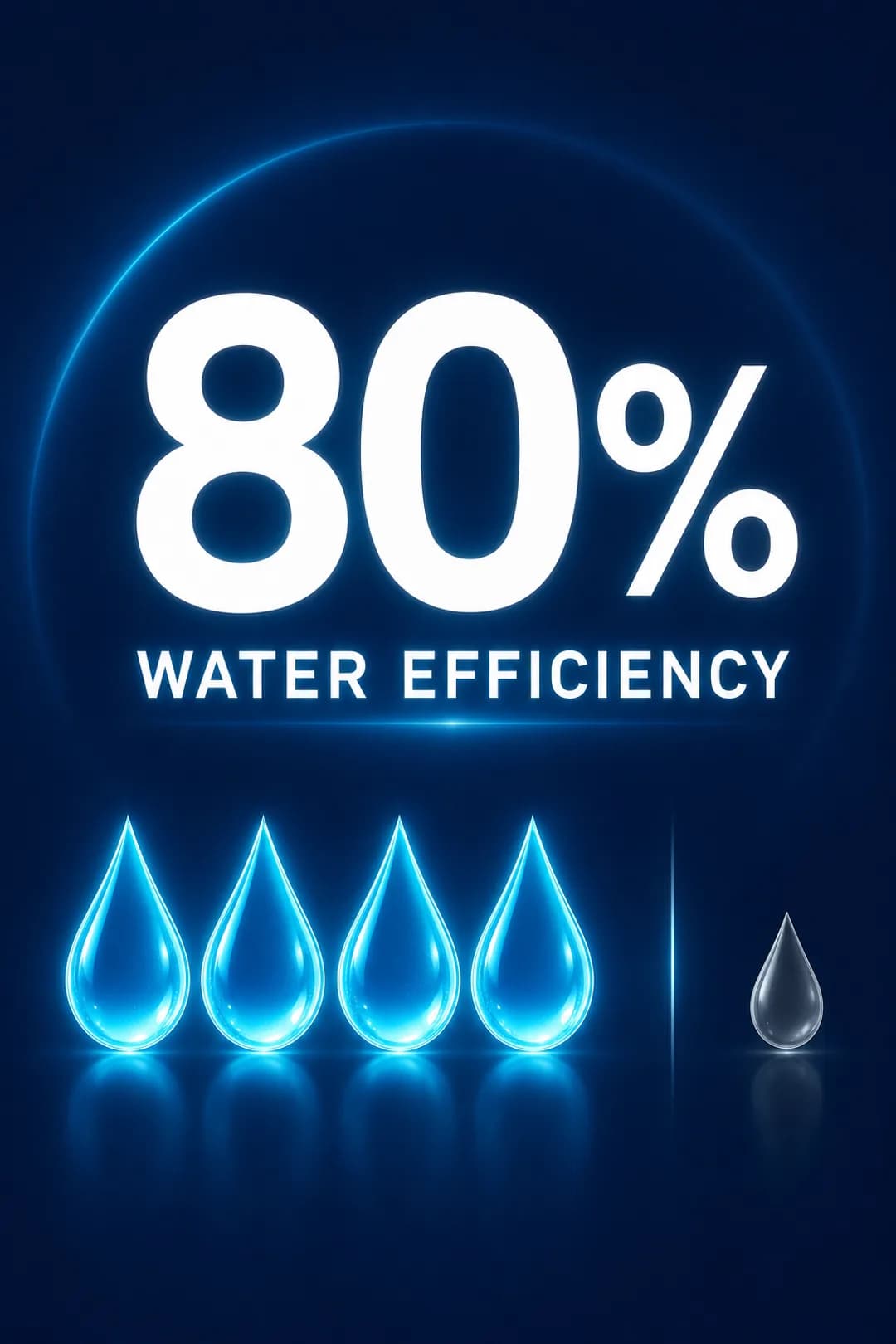80% water efficiency — far less drain water.