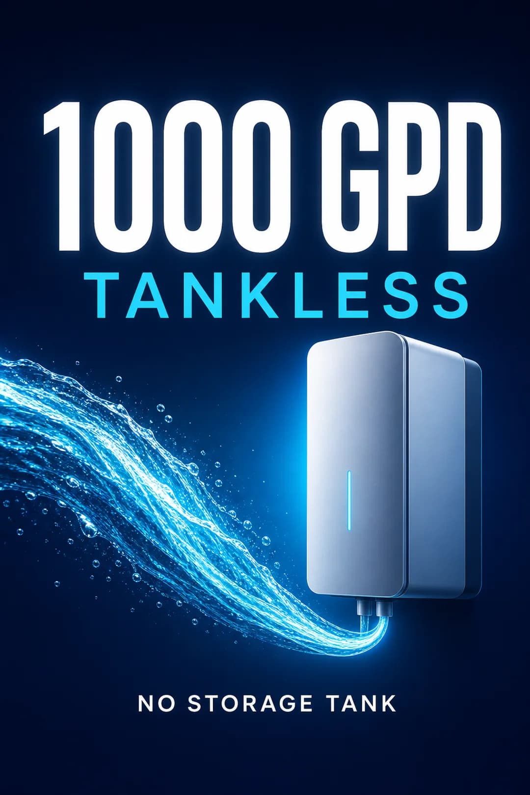 1000 GPD tankless output with no storage tank.