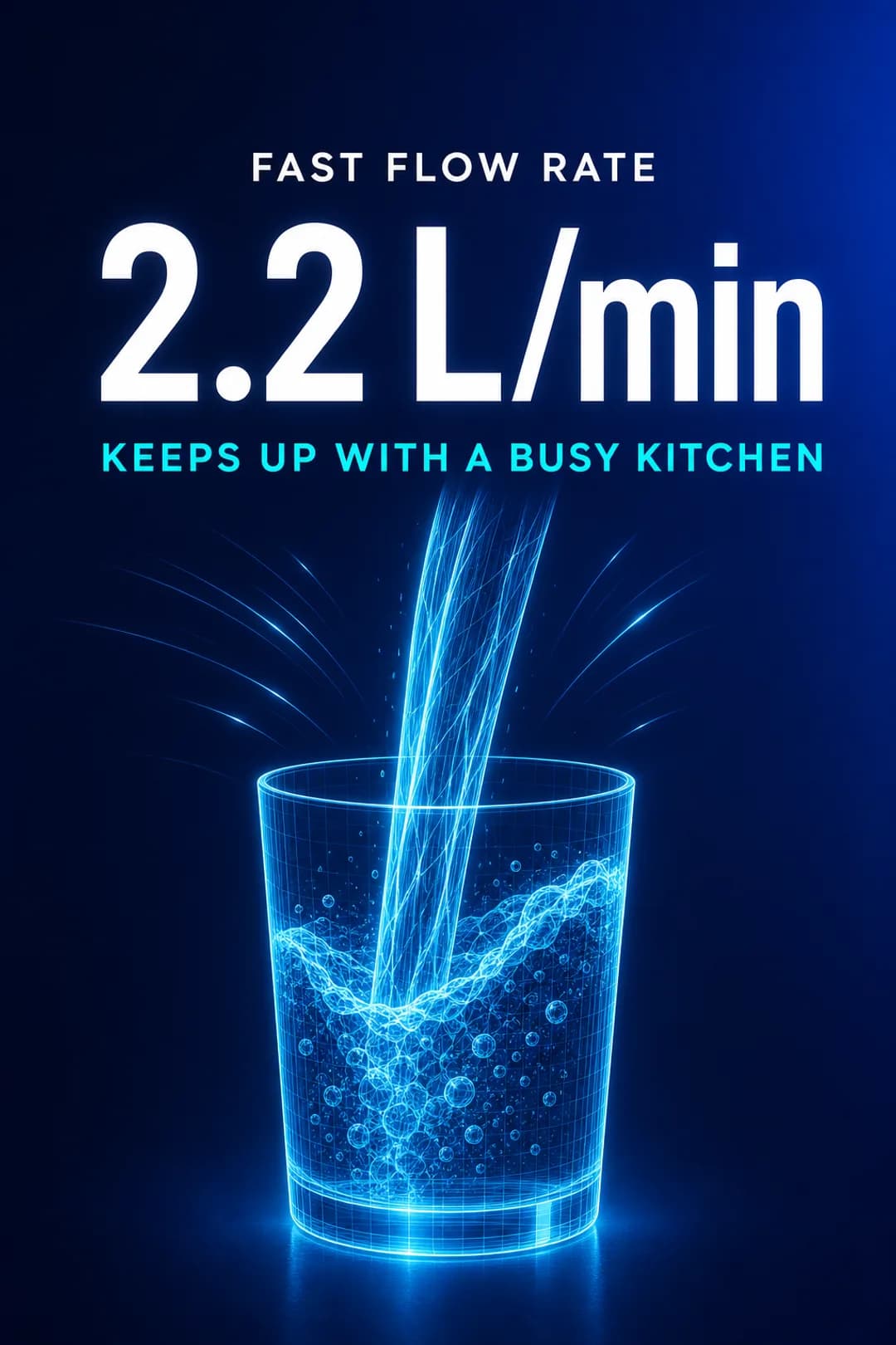 Fast 2.2 litres per minute flow rate for kitchen use