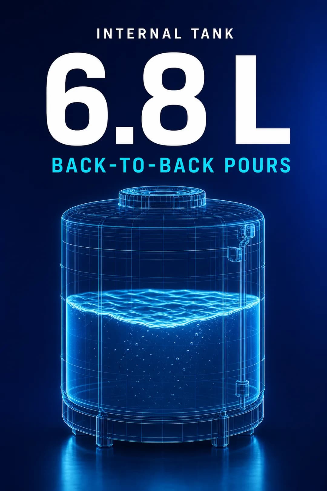 A 6.8-litre internal tank for back-to-back pours.