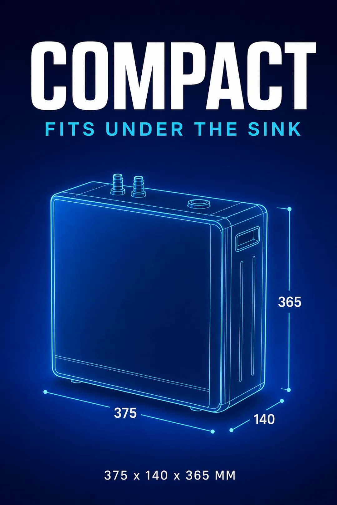 Compact under-sink footprint (375 × 140 × 365 mm).